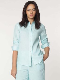 Marks & Spencer - Blue Spread Collar Plain Shirt