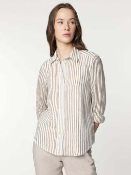 Marks & Spencer - Beige Pure Linen Stripes Spread Collar Shirt