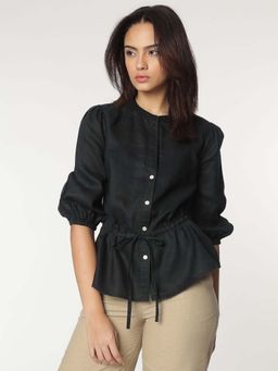 Marks & Spencer - Black Mandarin Neck Plain Blouse Top