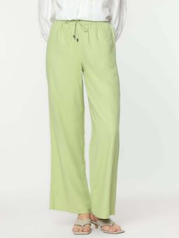 Marks & Spencer - Light Green Linen Mix Plain Straight Leg Trousers