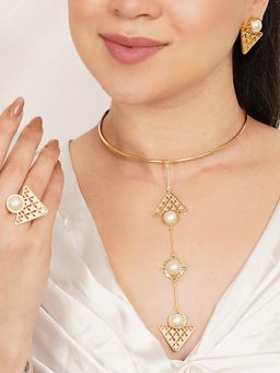BeAbhika - Pearl Geometric Jewellery Set
