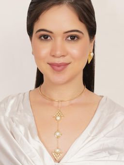 BeAbhika - Pearl Geometric Drop Jewellery Set