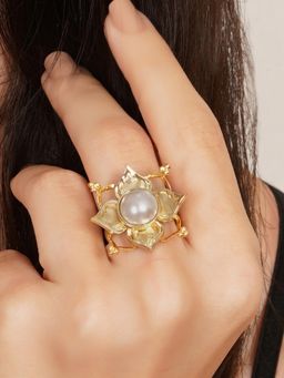 BeAbhika - Lotus Pearl Statement Adjustable Ring