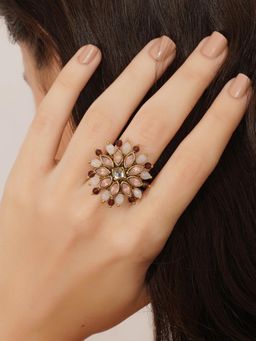 BeAbhika - Blush Kundan Bloom Adjustable Ring