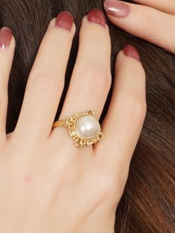 BeAbhika - Royal Pearl Halo Adjustable Ring