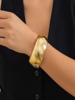 AQUASTREET - Shiny Gold Plated Anti-tarnish Bold Hammered Chunky Open Bangle Bracelet