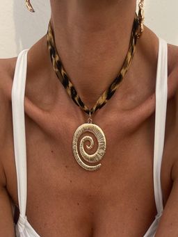 AQUASTREET - Boho Style Leopard Print Fabric and Spiral Pendant Necklace