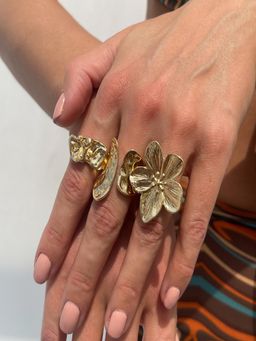 AQUASTREET - Gold Anti-Tranish Boho Textured Floral & Abstract Statement Stack Ring(Set of 3)