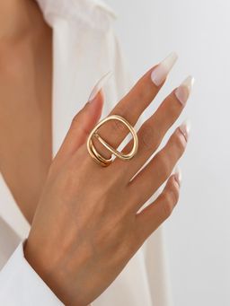 AQUASTREET - Gold Plated Anti-tarnish Shiny Bold Unique Loop Layered Curve Statement Ring