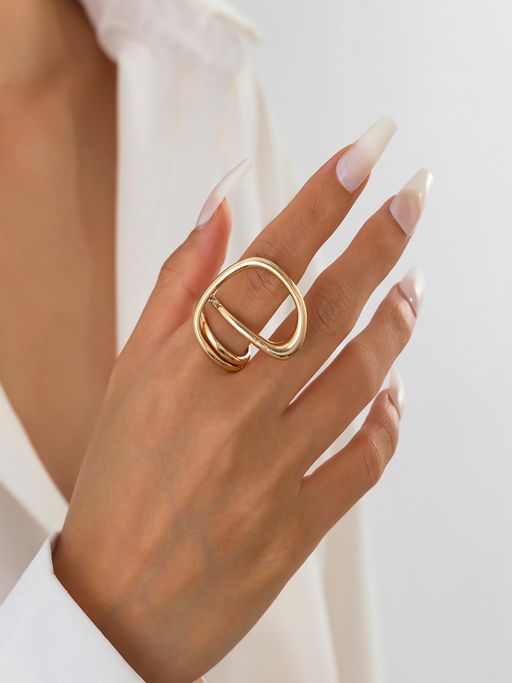 AQUASTREET Gold Plated Anti-tarnish Shiny Bold Unique Loop Layered Curve Statement Ring