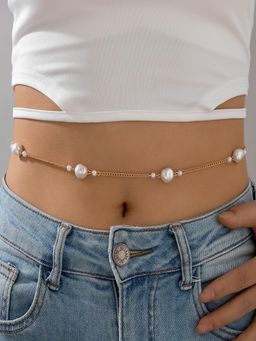 AQUASTREET - Gold Anti-Tarnish Baroque Pearl Adjustable Waist Chain For Beachwear and Parties