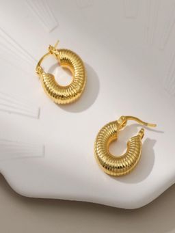 AQUASTREET - 18K Gold Plated Textured Small Hoop Earrings, Waterproof Anti-Tarnish