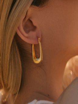 AQUASTREET - 18K Gold Plated Square Shaped Textured Hoop Earrings, Waterproof Anti-Tarnish