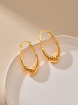 AQUASTREET - 18K Gold Plated Textured Thin Hoop Earrings, Waterproof Anti-Tarnish