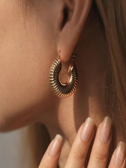 AQUASTREET - 18K Gold Plated Textured Big Hoop Earrings, Waterproof Anti-Tarnish