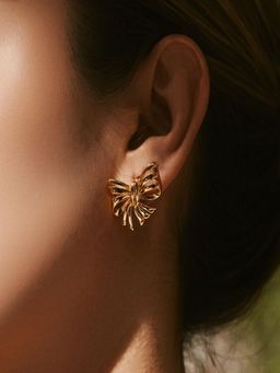 AQUASTREET - Ribbon Bow Stud Earrings, 18K Gold Plated Waterproof Anti-Tarnish