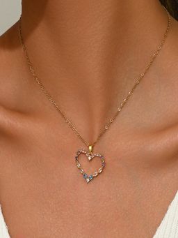 AQUASTREET - Multicolor Zircon Heart Pendant Chain, 18K Gold Plated Waterproof Anti-Tarnish