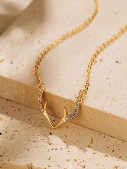 AQUASTREET - Deer Horns Zircon Pendant Necklace, 18K Gold Plated Waterproof Anti-Tarnish