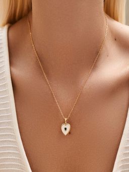 AQUASTREET - Green Zircon In Heart Pendant Necklace, 18K Gold Plated Waterproof Anti-Tarnish