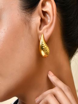 AQUASTREET - 18K Gold Plated Waterproof Textured Tear Drop Shaped Bottega Stud Earrings