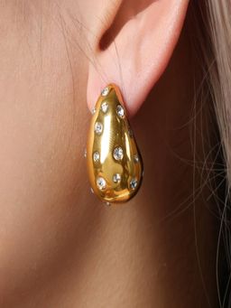 AQUASTREET - 18K Gold Plated Waterproof Tear Drop Shaped Bottega Earrings with Zircons