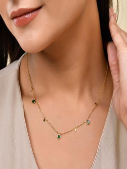 AQUASTREET - 18KGold Plated Titanium Steel Green Zircon Drop Necklace, Waterproof Anti-Tarnish