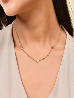 AQUASTREET - 18K Gold Plated Titanium Steel White Zircon Necklace, Waterproof Anti-Tarnish