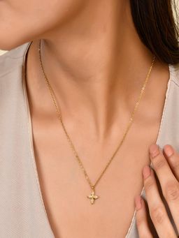 AQUASTREET - 18K Gold Plated Flower shaped Zircon Pendant Necklace, Waterproof Anti-Tarnish