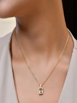 AQUASTREET - 18K Gold Plated White Square Zircon Pendant Necklace, Waterproof Anti-Tarnish