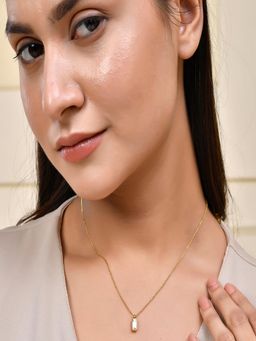 AQUASTREET - 18K Gold Plated Rectangular White Zircon Pendant Necklace, Waterproof Anti-Tarnish