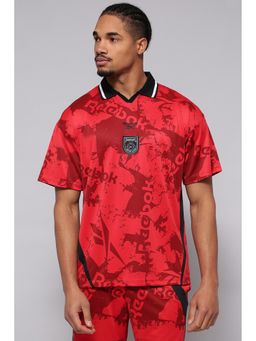 Reebok - Men Red Street Sport Football Jersey Polo T-Shirt