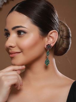 Saraf RS Jewellery - Green and Red Stone Studded Drop Earrings
