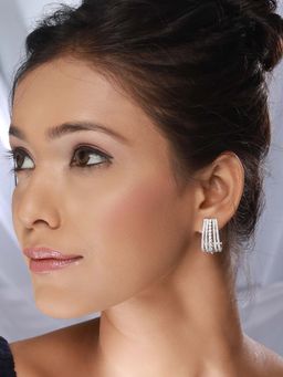 Saraf RS Jewellery - White Plated Ad Studded Minimal Half Hoop Earrings