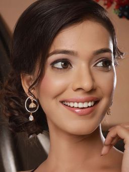 Saraf RS Jewellery - Gold Plated Zircon Studded Designer Jhumka Earrings