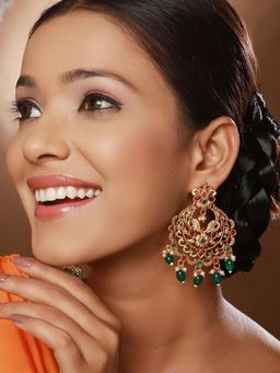 Saraf RS Jewellery - Gold Plated Multi-Color Stones Studded Chandbali Earrings