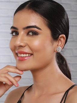 Saraf RS Jewellery - Silver Plated Ad Stone Luxe Solitaire Stud Earrings