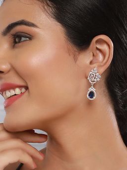 Saraf RS Jewellery - Silver Plated Blue Ad Studded Luxe Quirky Drop Earrings