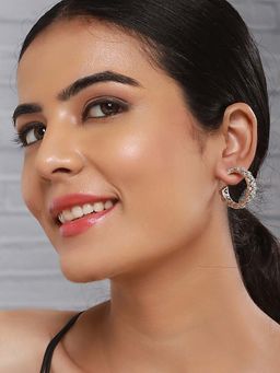 Saraf RS Jewellery - Silver Plated Zircon Studded Minimal Hoops Earrings