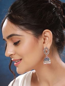 Saraf RS Jewellery - Oxidised Multi-Color Stones and Pearl Jhumka Earrings
