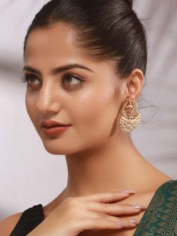 Saraf RS Jewellery - Gold Plated Pearls Beaded Shri Krishna Designer Drop Earrings