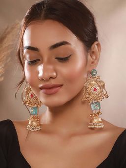 Saraf RS Jewellery - Gold Plated Kundan Studded Lightweight Bird Motif Bridal Jhumka Earrings