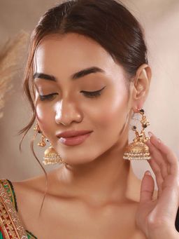 Saraf RS Jewellery - Gold Plated Blue Stone Studded Ghungroo Jhumka Earrings