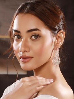 Saraf RS Jewellery - Rose Gold Plated Cubic Zircon Studded Designer Floral Dangler Earrings