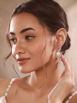 Saraf RS Jewellery - Silver Plated Quirky Pearl Drop Minimal Orbital Earrings