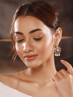 Saraf RS Jewellery - Gold Plated Cubic Zirconia and Pearl Drop Earrings