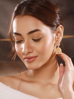 Saraf RS Jewellery - Gold Plated Cubic Zircon Studded Statement Jhumka Earrings
