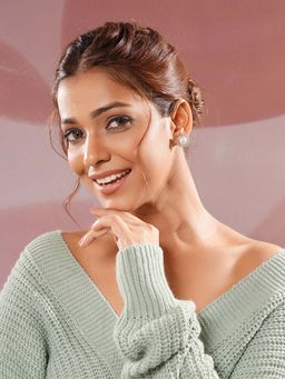 Saraf RS Jewellery - Silver Plated Ad Orbital Pearl Stud Earrings