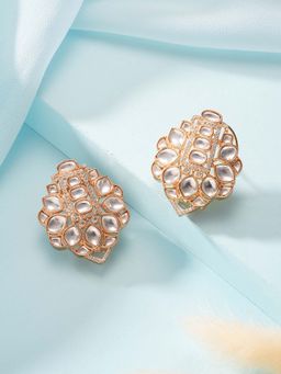 Saraf RS Jewellery - Gold Plated Polki Kundan Designer Floral Large Stud Earrings