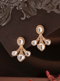 Saraf RS Jewellery - Gold Plated Uncut Polki Moissanite Minimal Floral Stud Earrings