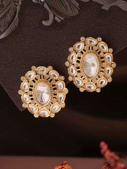 Saraf RS Jewellery - Gold Plated Uncut Polki Moissanite Kundan Floral Stud Earrings